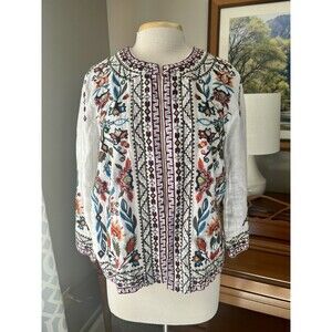 JOHNNY WAS Kimono Linen Embroidered Cropped Jacket, Women's Small